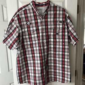 Columbia Plaid Button Down Shirt with Red, Black, and White